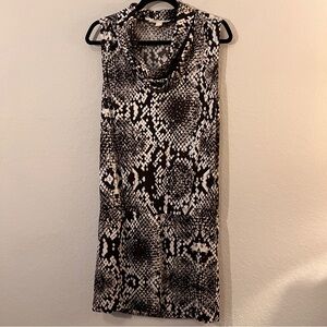 Michael Kors Dress Black and Cream Snake Print with Cowl Neck Size Medium